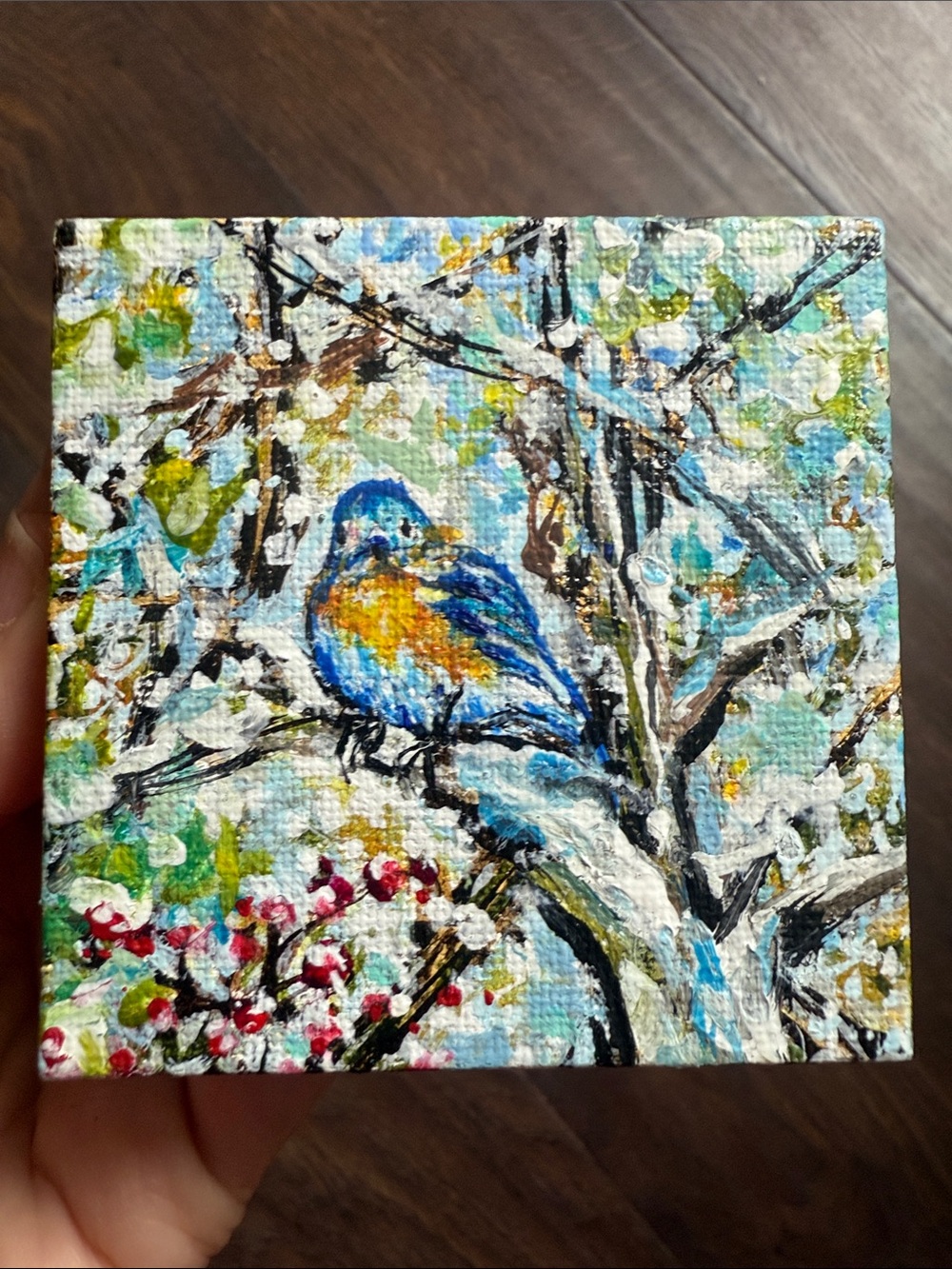 Local Original Art - Acrylic Painting - Winter Robin/Bird